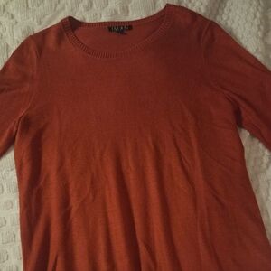 IMAN Burnt Orange Sweater Gold Button Sleeve High Low Tunic Top Large